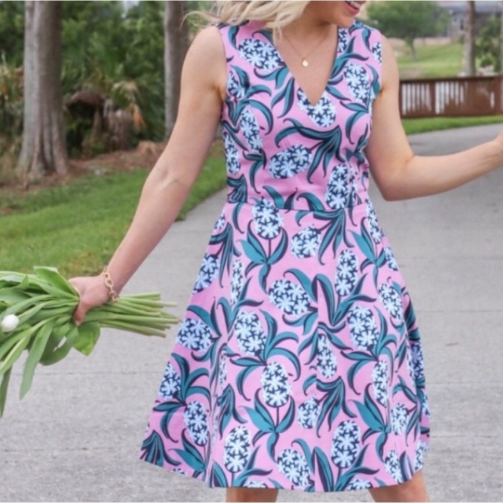 Draper James Pink Hyacinth Floral Love Circle Dress Women's 14 NWT Fit & Flare